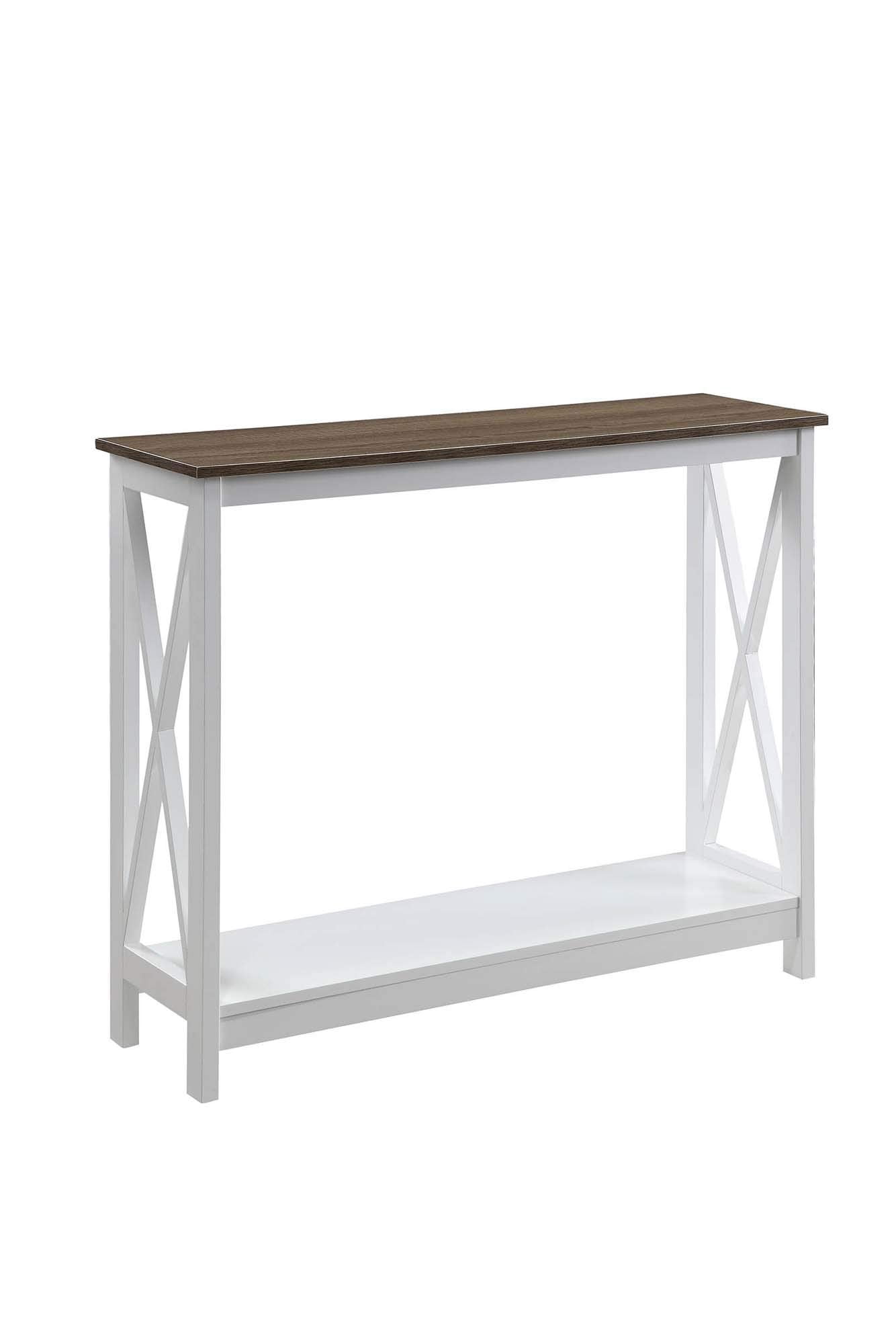 Pemberly Row Farmhouse Driftwood Console Table in White Wood Finish ...