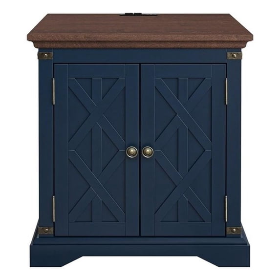 Pemberly Row Farmhouse End Table with Charging Station - Navy