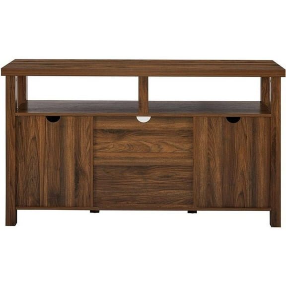 Pemberly Row Farmhouse Grooved-Door Wood TV Stand for TVs up to 65" in Walnut