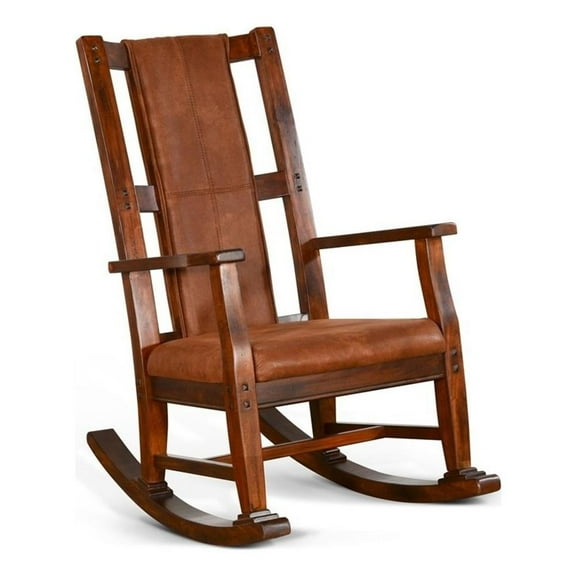 Pemberly Row Wood Indoor Rocking Chair - Chocolate with Cushion Seat & High Back