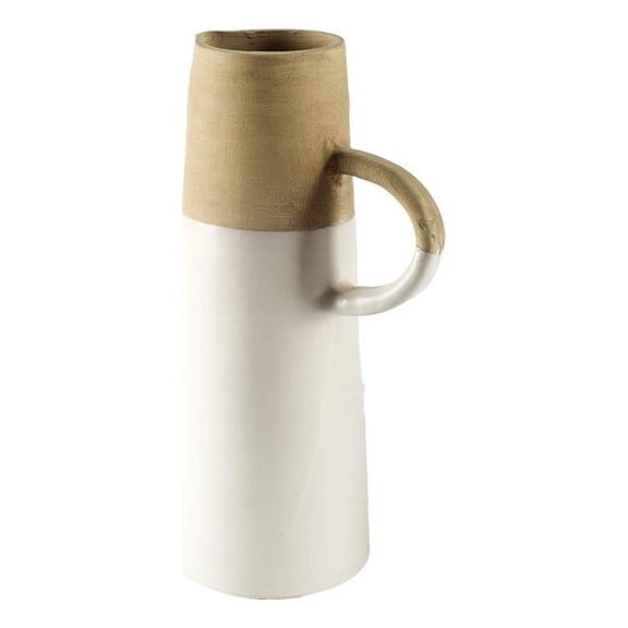 Pemberly Row Farmhouse Medium Two-Toned White/Natural Ceramic Jug