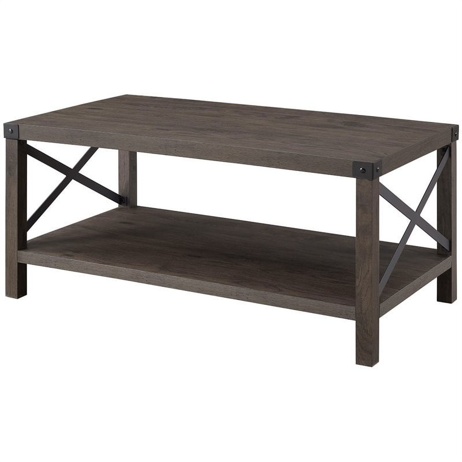 Pemberly Row Farmhouse MetalX Coffee Table with Lower Shelf in Sable