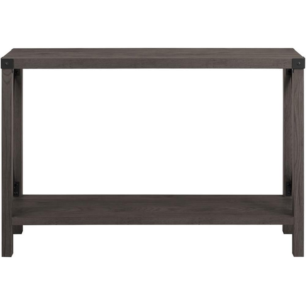 Pemberly Row Farmhouse Metal-X Entry Table with Lower Shelf in Sable ...