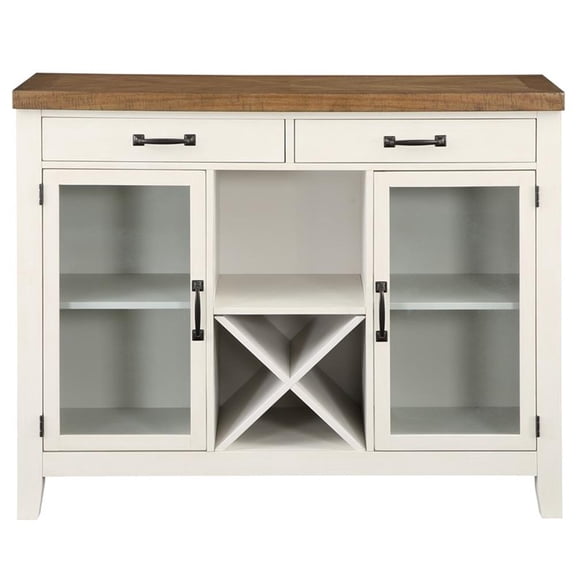 Pemberly Row Farmhouse Off White and Honey Brown Wood Server