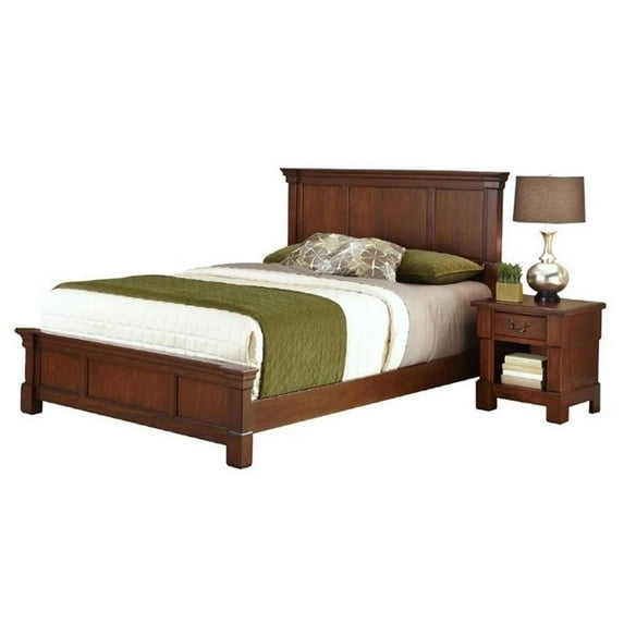 Pemberly Row Farmhouse Queen Bed and Night Stand in Rustic Cherry