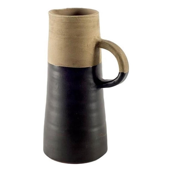 Pemberly Row Farmhouse Small Two-Toned Black/Natural Ceramic Jug
