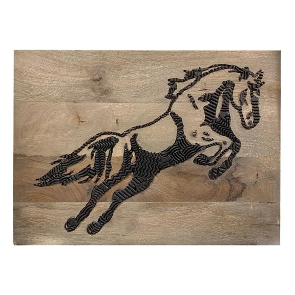 Pemberly Row Farmhouse Solid Wood Inlay Wall Art in Brown/Black