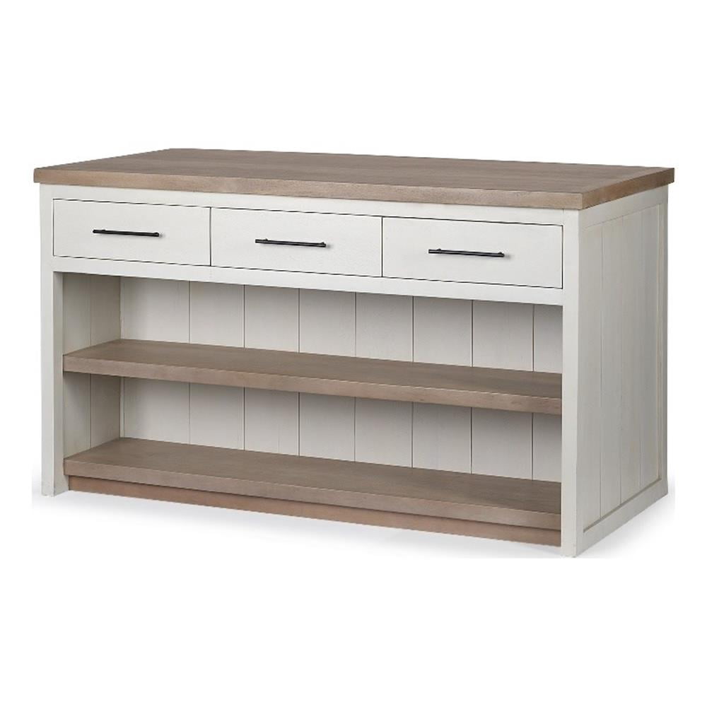 Pemberly Row Farmhouse Solid Wood Kitchen Island in White and Brown ...