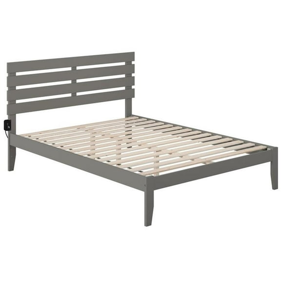 Pemberly Row Farmhouse Solid Wood Queen Bed in Gray Finish