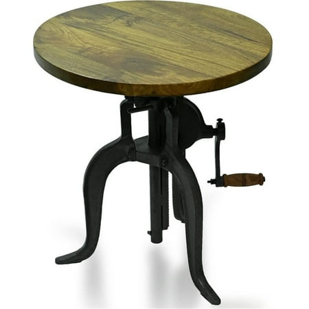 Pemberly Row Farmhouse Wood Black Adjustable Crank Accent Table