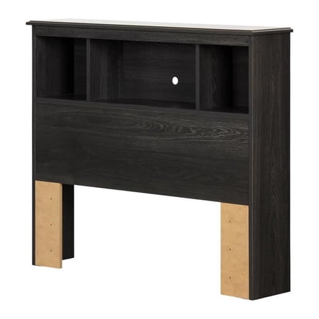 Pemberly Row Farmhouse Wood Bookcase Headboard with 3 Open Storage in Gray