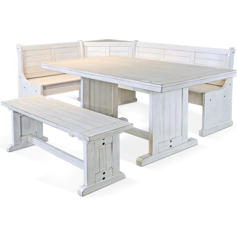 Marble White Mahogany Wood Corner Breakfast Nook Set