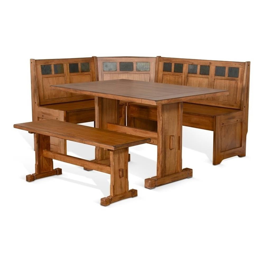 Rustic Oak 3-Piece Farmhouse Dining Nook Set with Storage