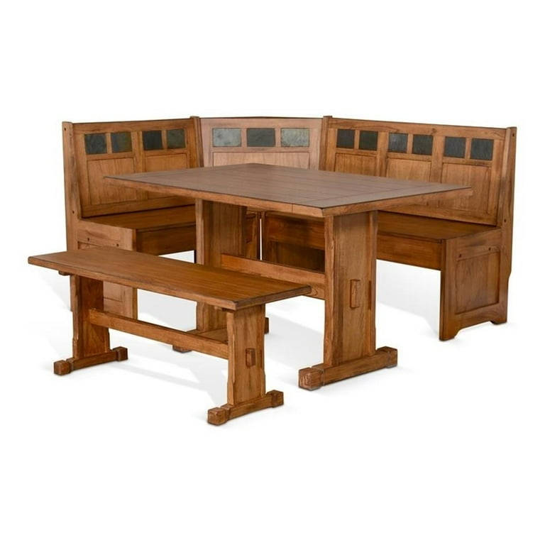 Pemberly Row Farmhouse Style Wooden Breakfast Nook Set, Rustic Oak