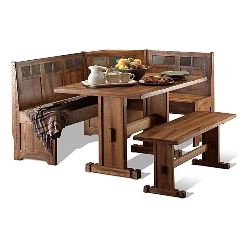 Rustic Oak 3-Piece Farmhouse Dining Nook Set with Storage
