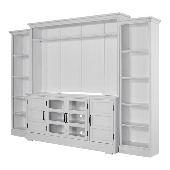 Pemberly Row Farmhouse Wood Entertainment Wall in White Finish