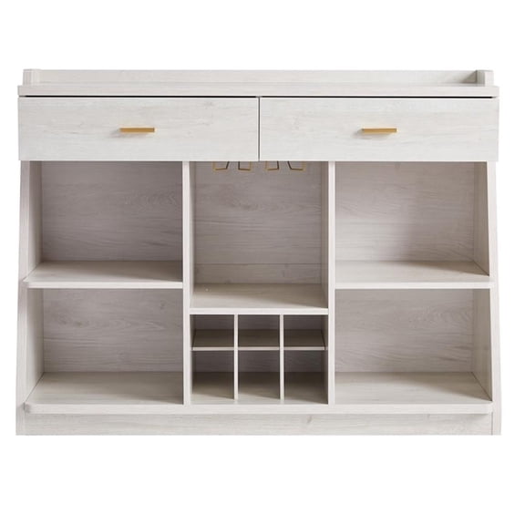 Pemberly Row Farmhouse Wood Multi-Storage Wine Cabinet in White Oak