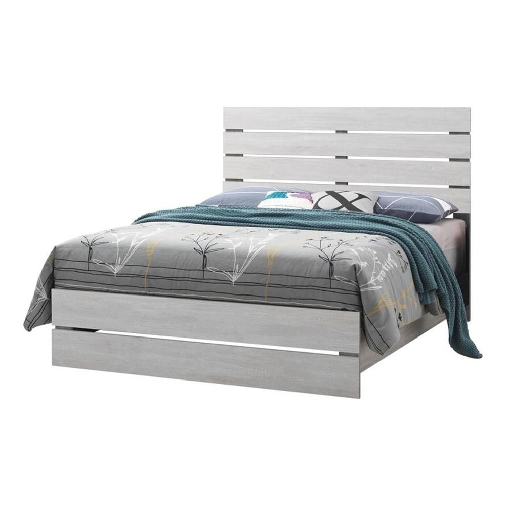 Coastal White Queen Panel Bed with Wood Frame and Headboard