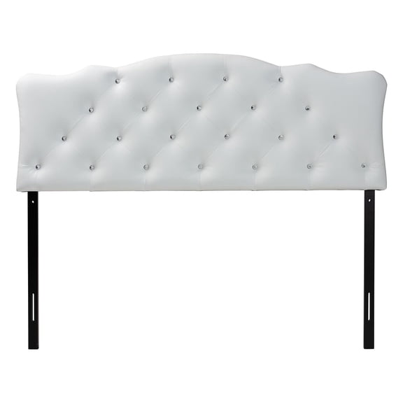 Pemberly Row Faux Contemporary Upholstered Faux Leather Button Tufted Full Panel Headboard in White