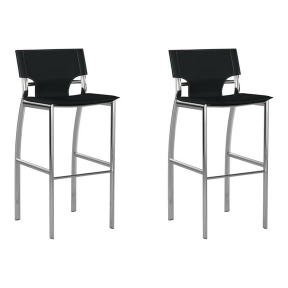 Pemberly Row Faux Leather 26" Bar Stool in Black (Set of 2)