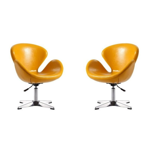 Pemberly Row Faux Leather Accent Chair with 4 Spider Legs in Yellow (Set of 2)