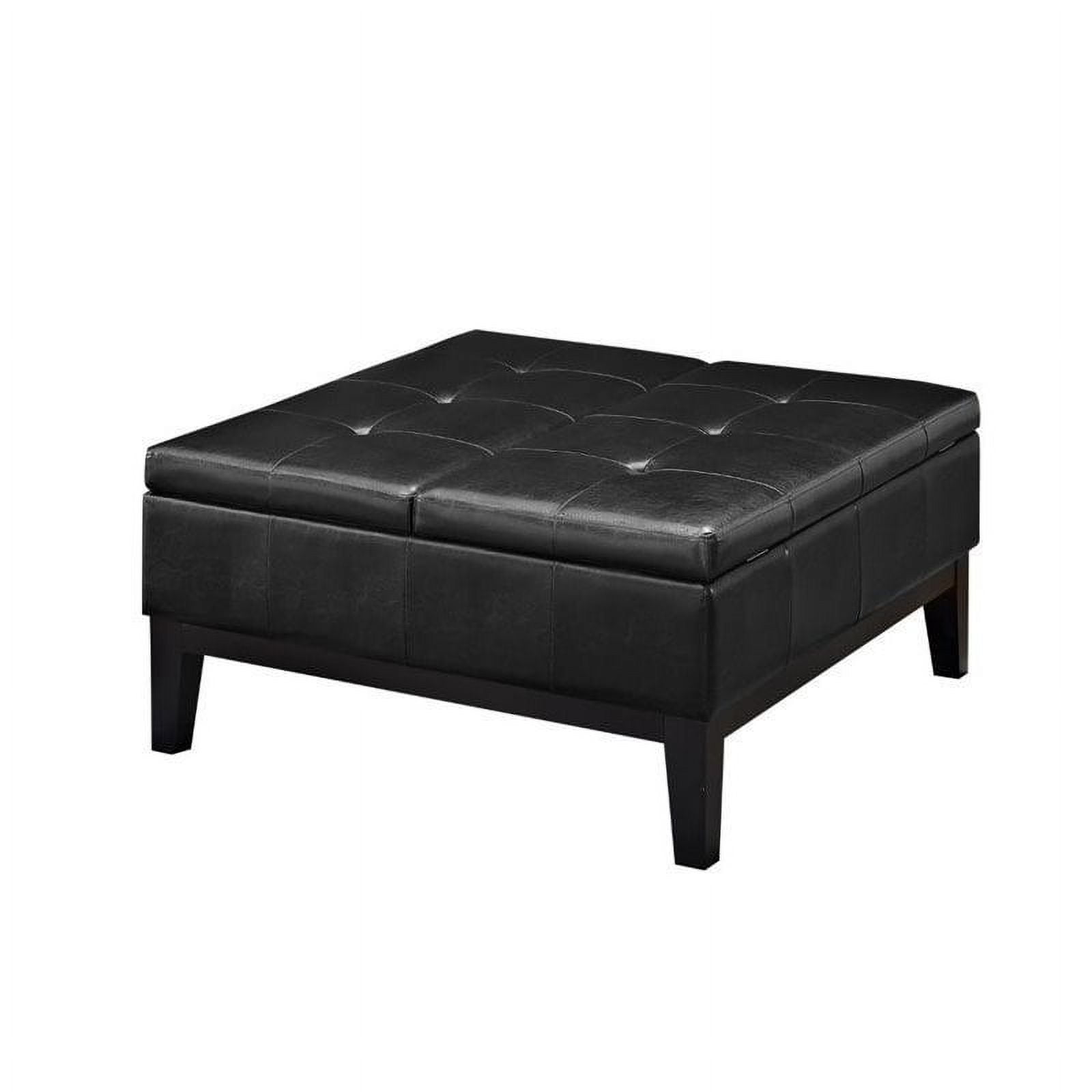 Pemberly Row Faux Leather Coffee Table Storage Ottoman in Black