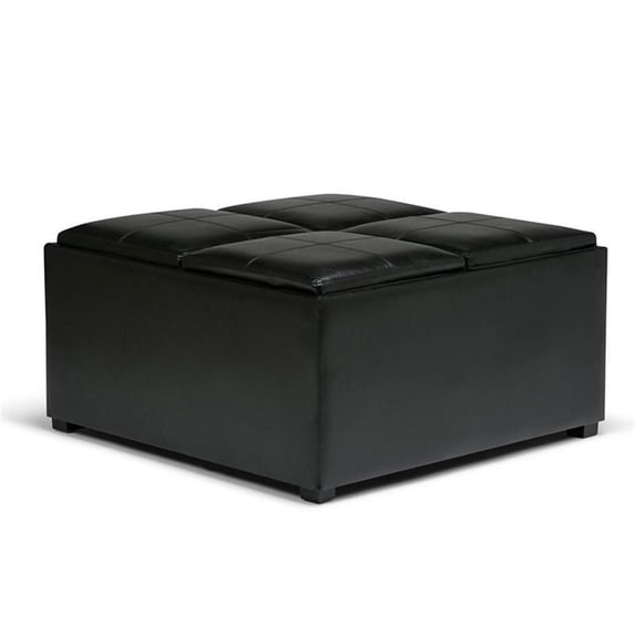 Pemberly Row Faux Leather Coffee Table Storage Ottoman in Midnight Black