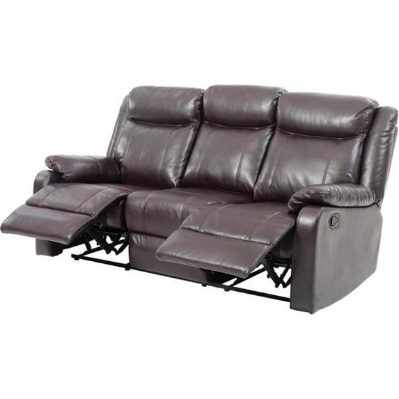 Pemberly Row Faux Leather Double Reclining Sofa in Dark Brown