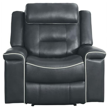 Pemberly Row Faux Leather Lay Flat Reclining Chair in Dark Gray