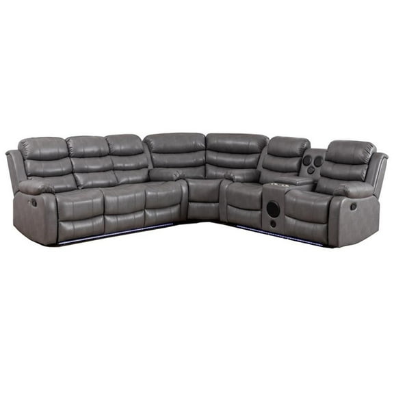 Pemberly Row Faux Leather Living Room Set Modern Reclining Sectional Sofa Gray