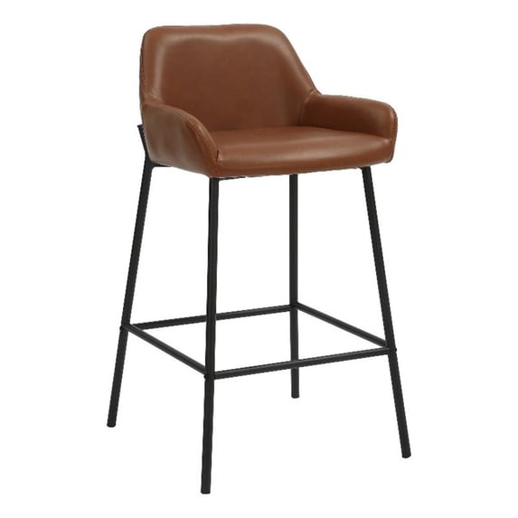 Pemberly Row Faux Leather Metal 26 Inches Counter Stool PU Set of 2 Saddle Black
