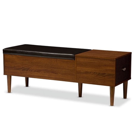 Pemberly Row Faux Leather Multi Purpose Bench in Oak