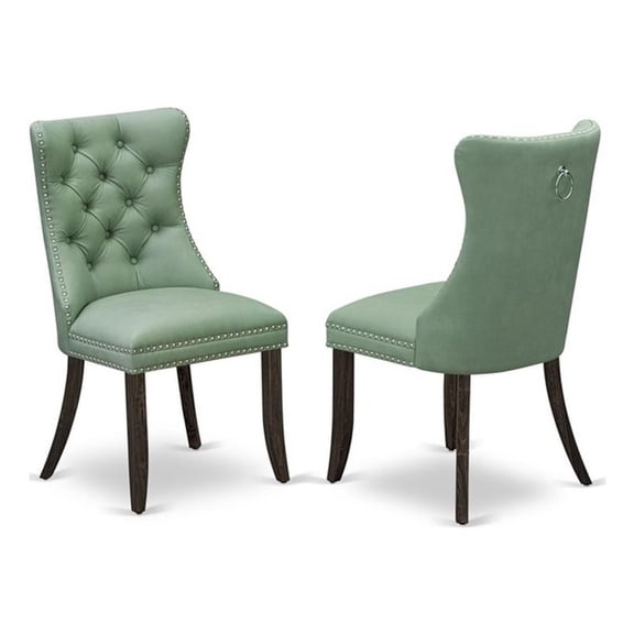 Pemberly Row Faux Leather Parson Dining Chair Willow Green Set of 2