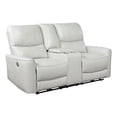 thumbnail image 1 of Pemberly Row Faux Leather Power Reclining Loveseat with Console Ivory, 1 of 14