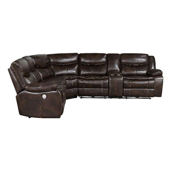 Pemberly Row Faux Leather Power Reclining Sectional Sofa Dark Brown