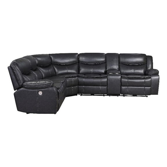 Pemberly Row Faux Leather Power Reclining Sectional Sofa Dark Gray