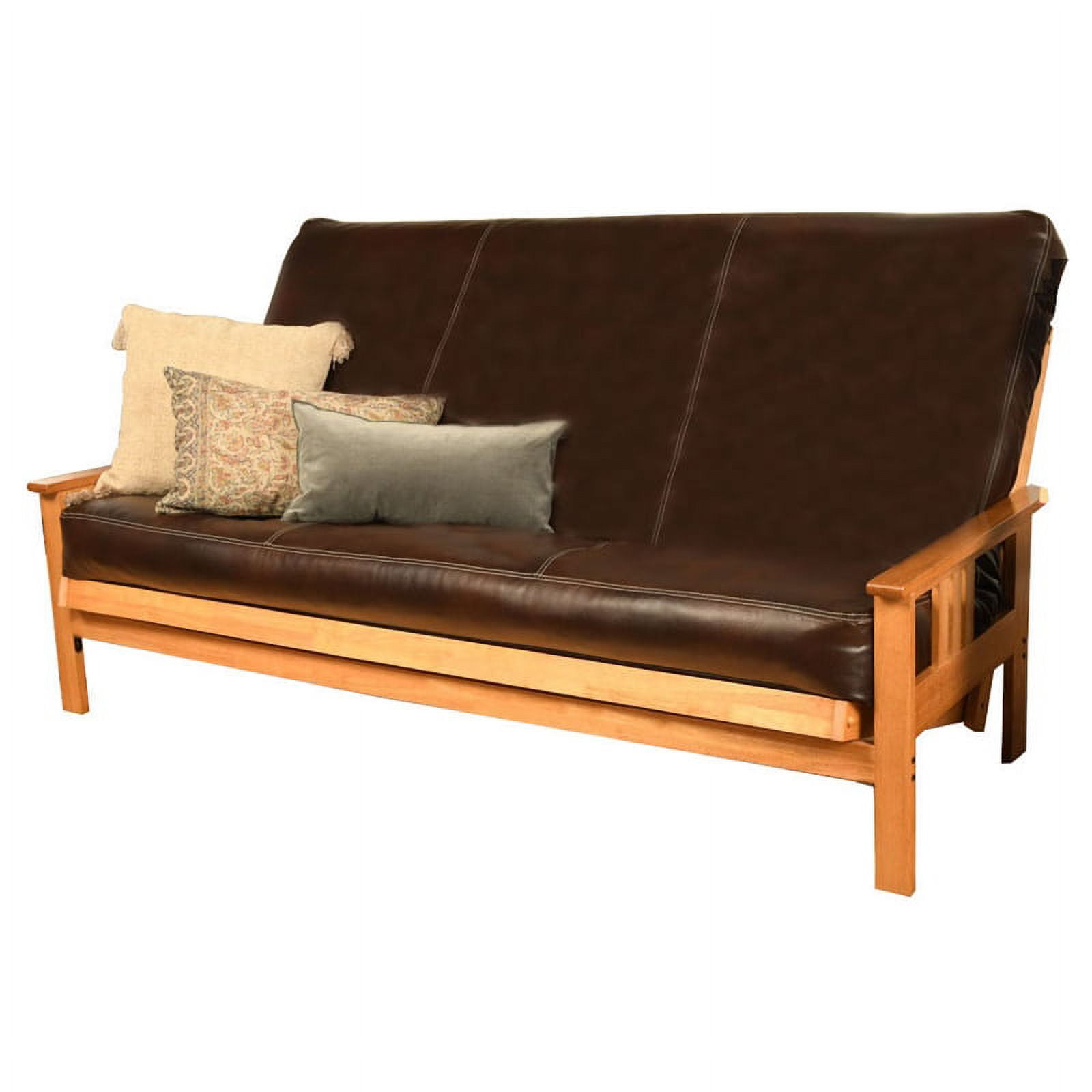 Pemberly Row Faux Leather Queen Size Futon Cover in Oregon Trail Java