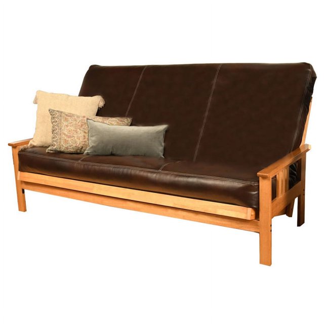 Pemberly Row Faux Leather Queen Size Futon Cover in Oregon Trail Java