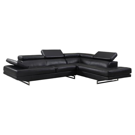 Pemberly Row Faux Leather Sectional with Left Arm Facing in Black