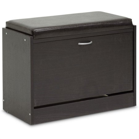 Pemberly Row Faux Leather Shoe Bench in Espresso