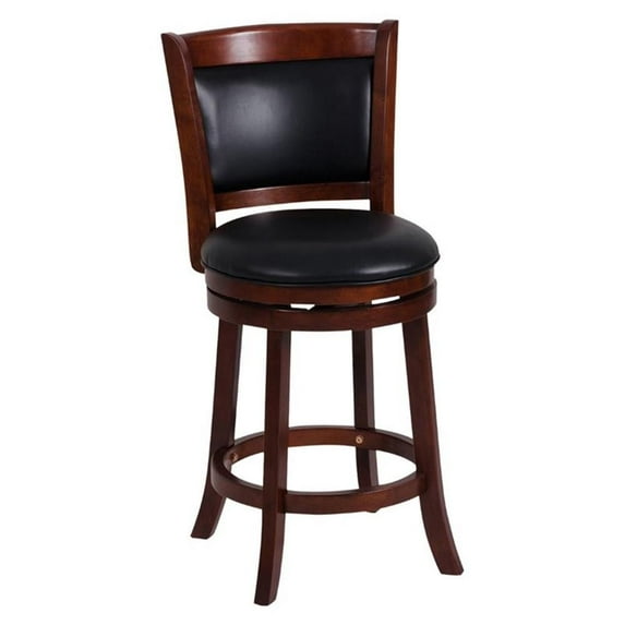 Pemberly Row Faux Leather Swivel Counter Stool in Dark Cherry