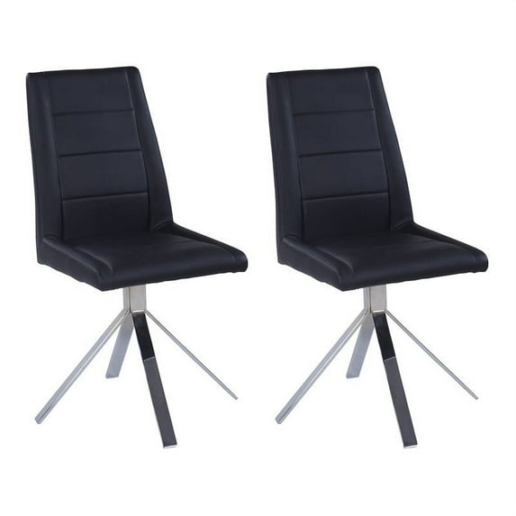 Pemberly Row Faux Leather Swivel Side Chair in Black (Set of 2)