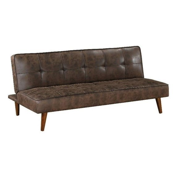 Pemberly Row Faux Leather Tufted Convertible Sofa Bed Dark Coffee Brown