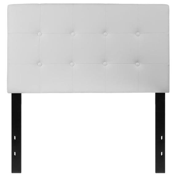 Pemberly Row Faux Leather Tufted Twin Panel Headboard in White