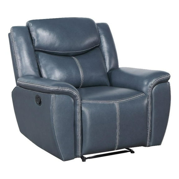 Pemberly Row Faux Leather Upholstered Motion Recliner Chair Blue