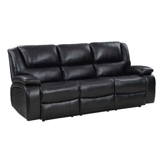 Pemberly Row Faux Leather Upholstered Motion Reclining Sofa Black