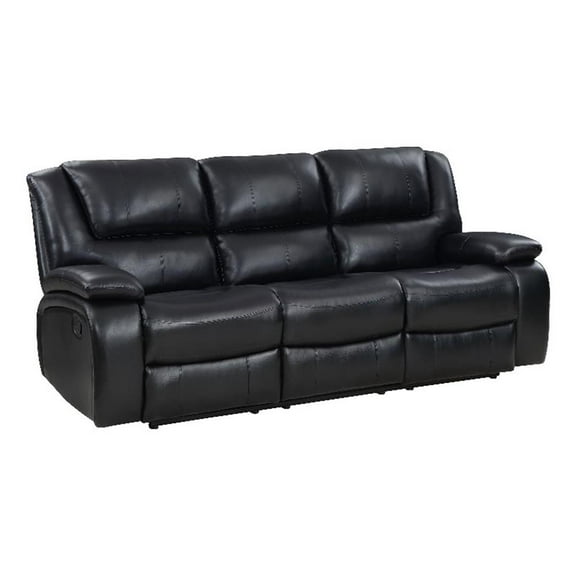 Pemberly Row Faux Leather Upholstered Motion Reclining Sofa Black