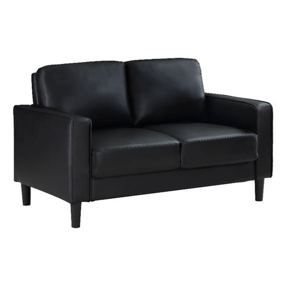 Pemberly Row Faux Leather Upholstered Track Arm Faux Leather Loveseat Black