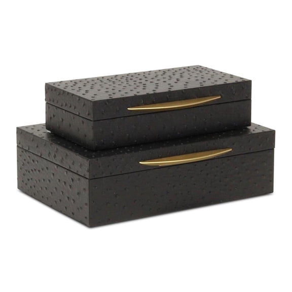 Pemberly Row Faux Ostrich Pattern Rectangular Box Set of 2 in Black
