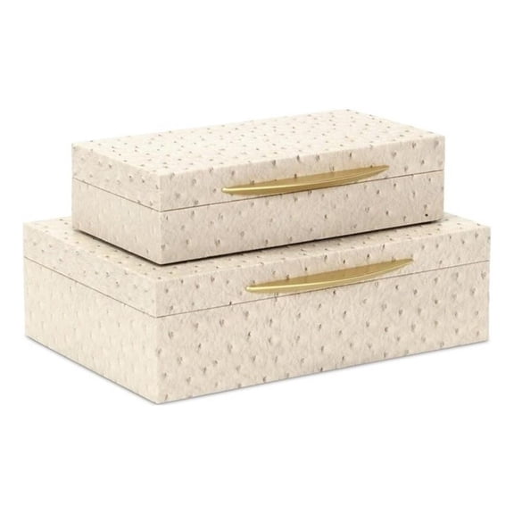 Pemberly Row Faux Ostrich Pattern Rectangular Box Set of 2 in Cream